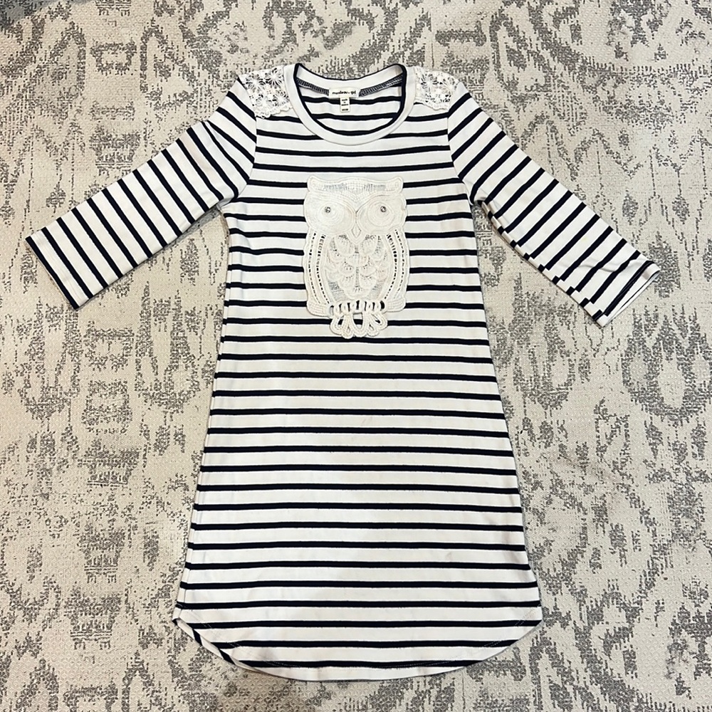 Monteau striped dress with owl applique